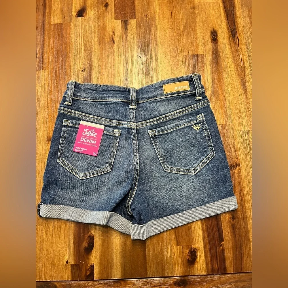 Justice Girl's Mini Mom Embroidered Distressed Denim Jean Shorts Size 10 NEW